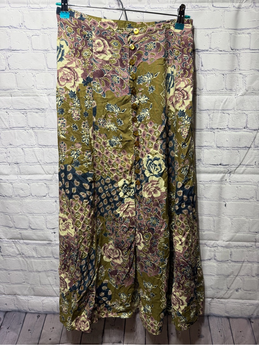 Carlton Sport Womens VTG Patchwork Maxi Skirt Multi Buttons Sz XS Whimsigoth